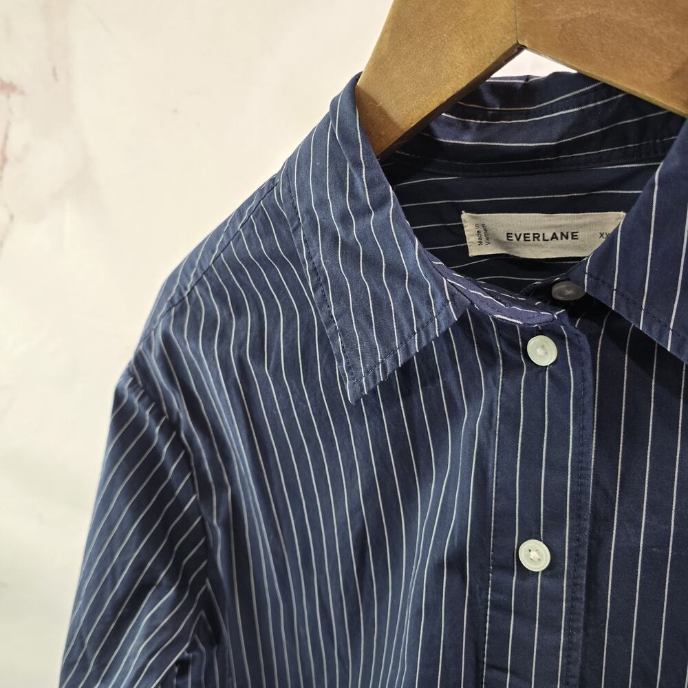 Everlane Shirt Womens Blue Striped Button Oversized Poplin Boyfriend Supima - Picture 3 of 16